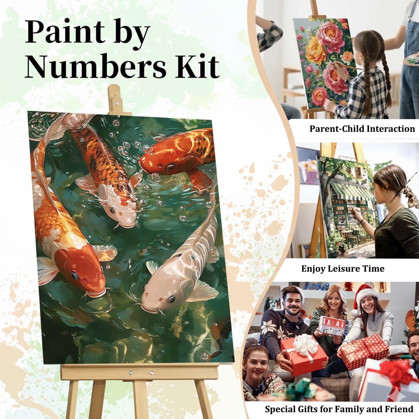 Dipingere con i Numeri Adulti Carpa koi, Kit di Pittura a Olio su Tela DIY con Pennelli Pittura a Pigmento Acrilico, Paint by Numbers Paesaggio Disegno, Regalo Creativo 70x100cm (Senza Cornice)-#877k
