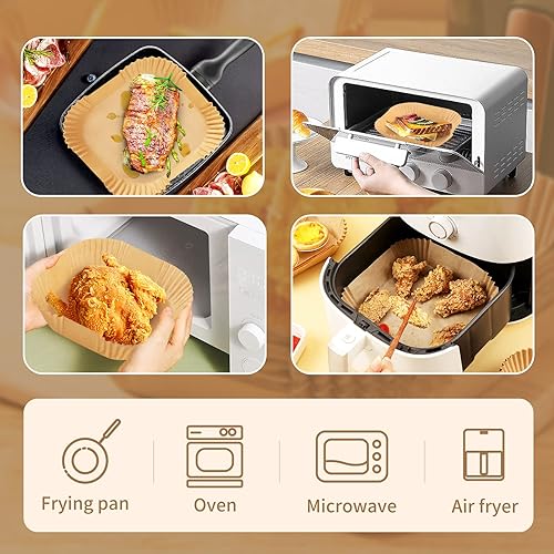 Miniatura 6 de Papel para freidora de aire, 100 piezas de papel pergamino antiadherente, forro desechable para hornear asar microondas (8 pulgadas cuadradas)