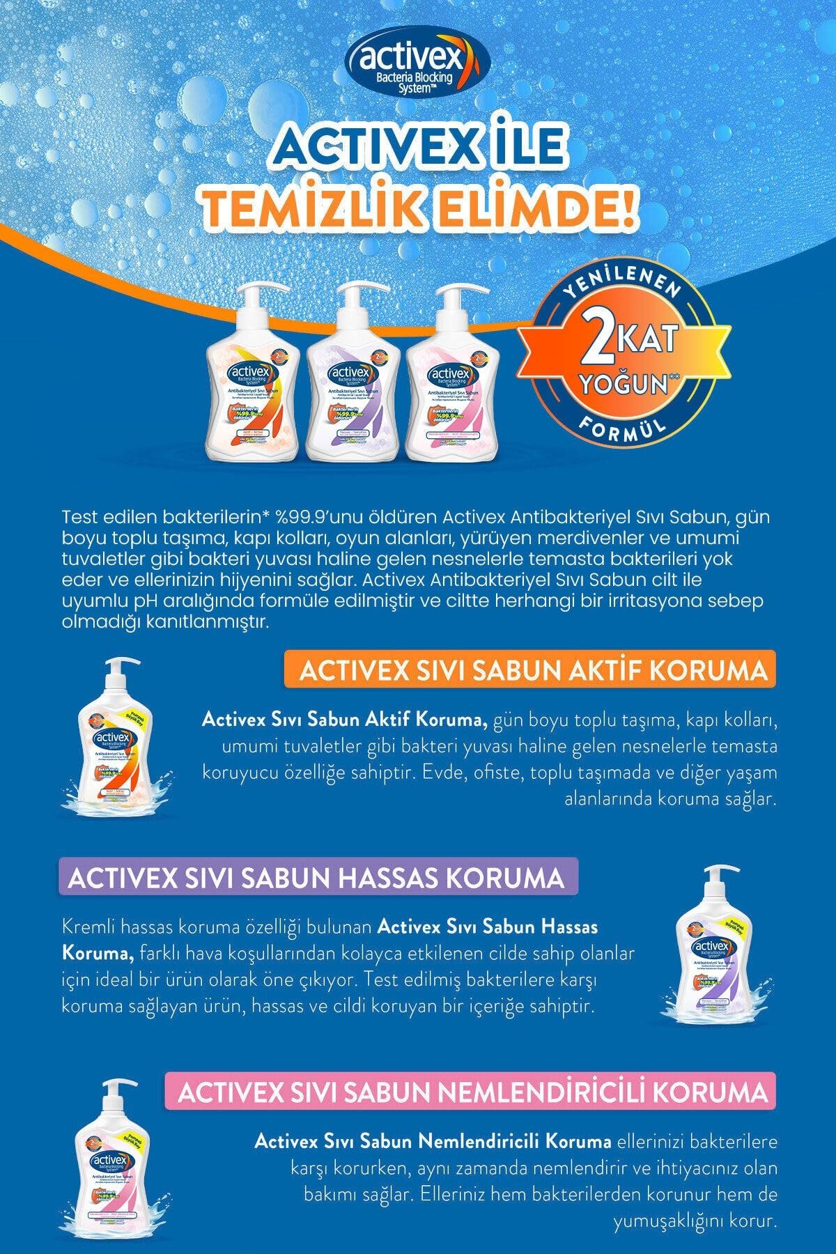 Activex Antibakteriyel Sıvı Sabun Hassas 2X1,5Lt