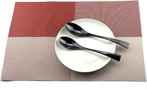 Miniatura 6 de Juego de cubiertos de acero inoxidable negro pulido con espejo, cuchillo de carne, tenedor, tenedor de ensalada, cuchara de postre, 24 piezas,