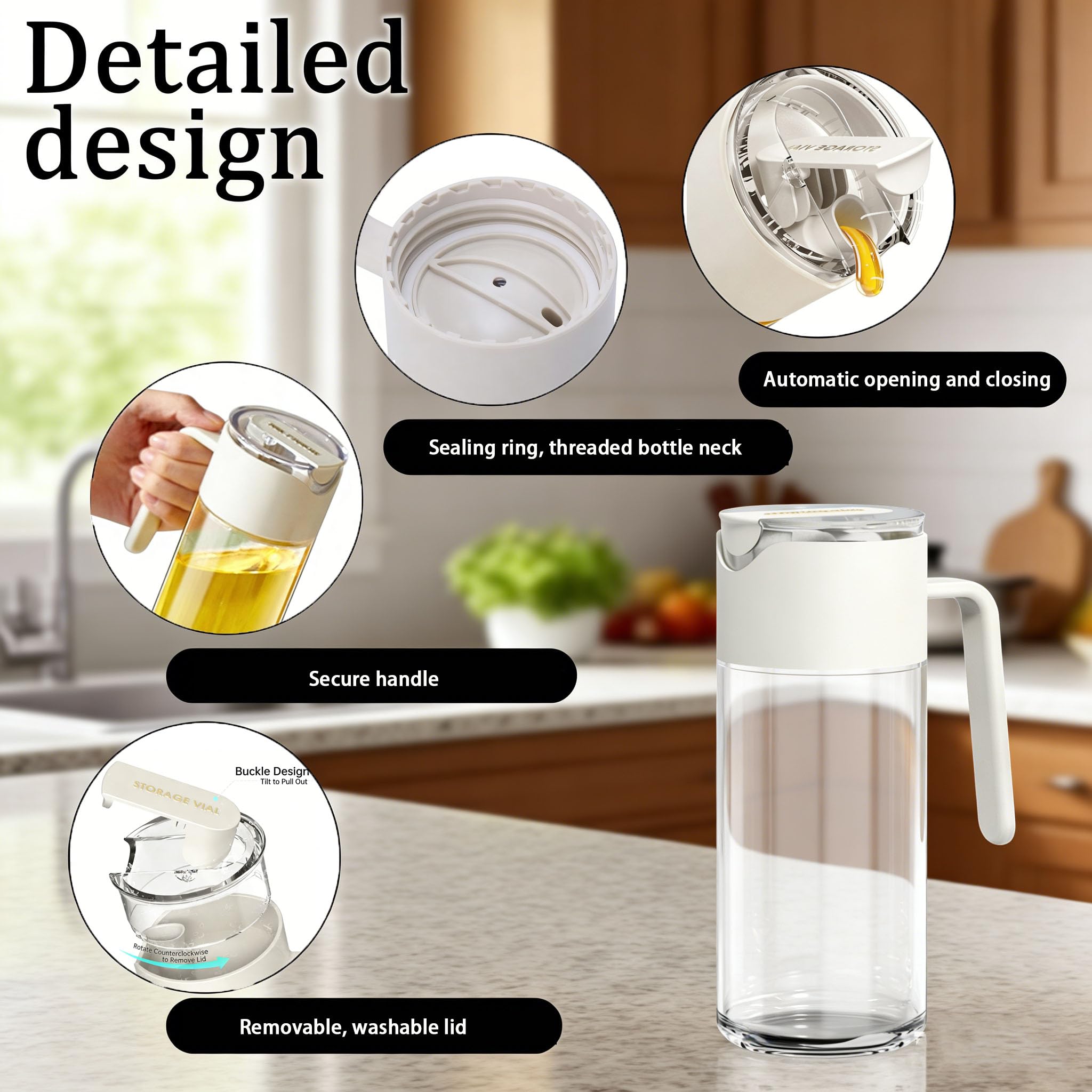 Dispenser per miele con aletta automatica, 500 ml, dispenser per sciroppo, in vetro antigoccia, per miele e salsa per miele (bianco)