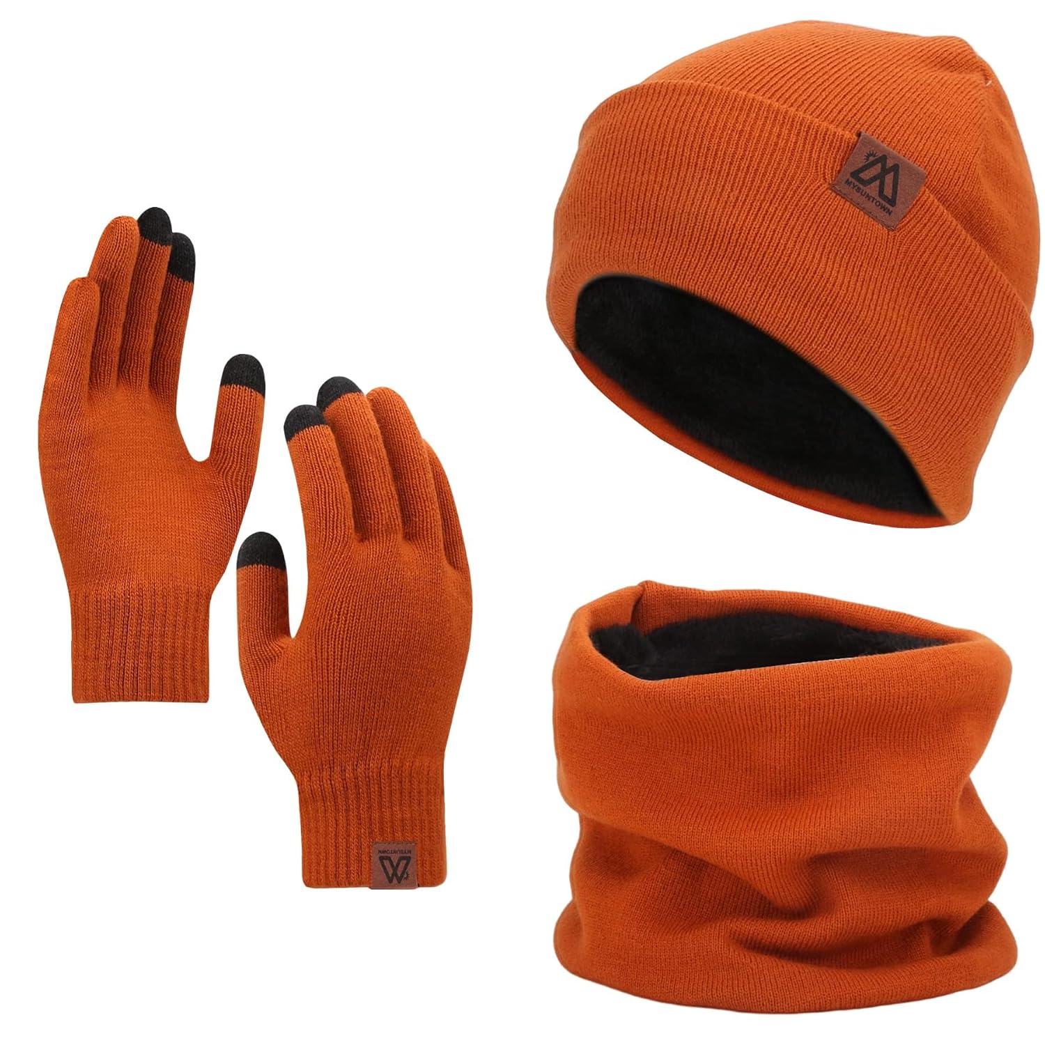 mysuntown Winter Beanie Hat Scarf and Touch Screen Gloves 3-Piece Set 2025 Cold Weather Knit Fleece Lined Warm