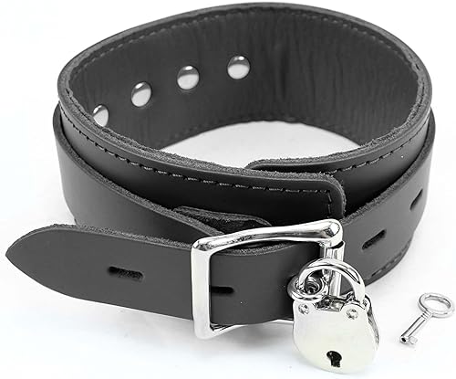 Miniatura 3 de Atlas Collar de piel de cordero Latigo Collar de cuero hecho a mano (grande, negro), Negro -, Grande