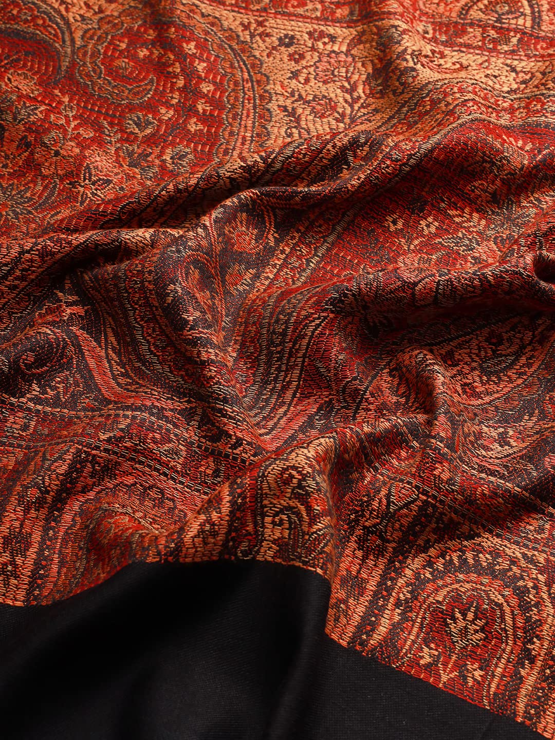 Pashmoda- Women's Faux Pashmina Jamawar Shawl, Wrap (SIZE: 40X80 Inches) (Black) 4