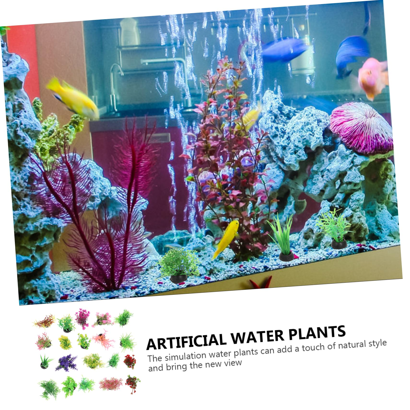 Sosoport 5 Sätze Aquarium Landschaftsbau Wasserpflanzen Aquarium Dekoration Kunstpflanze Mini-aquarienpflanzen Tank Teich Dekoratives Wassergras Mikrolandschaftsdekor Plastik 20 Stück * 5