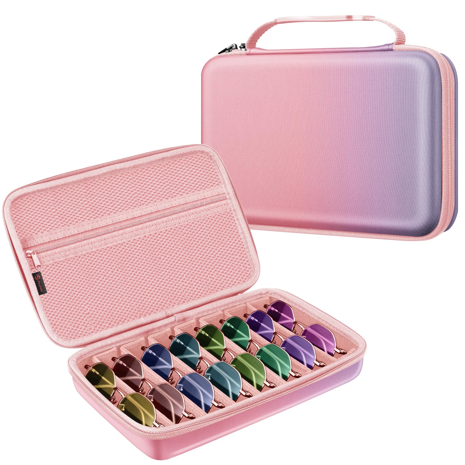Fintie Custodia organizer da viaggio per occhiali da sole con 8 scomparti regolabili, in EVA rigida, per uomini e donne, Fantasia Ombre, Large, Custodia organizer da viaggio per occhiali da sole con