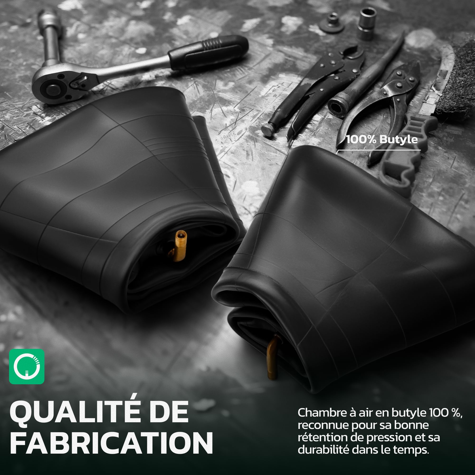 MoovMoov Chambre à Air 16 pouces pour pneus 16x6.50-8 et 16x7.50-8 - Pour Tondeuse Autoportée, Tracteur Tondeuse, Remorque de Jardin, Voiturette de Golf - Valve coudée - Lot de 2