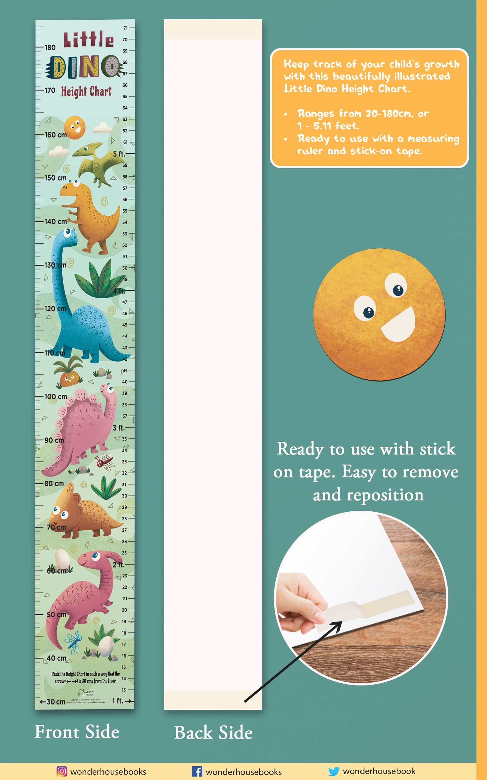 Little Dino Height Chart ( Kids' Height Chart | Height Measuring Scale Sticker | Height Chart Wall Sticker for Children | Nursery Decoration) 2
