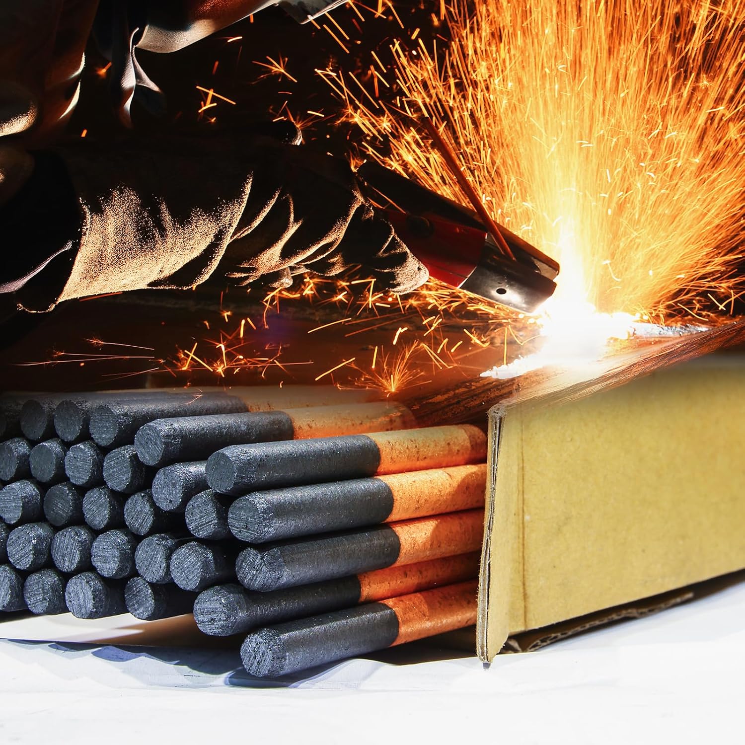 PATIKIL 20pcs 13mmx355mm(1/2"x14") Carbon Arc Air Gouging Rods Copper Graphite Coated Gouging Electrode Rods for Welding