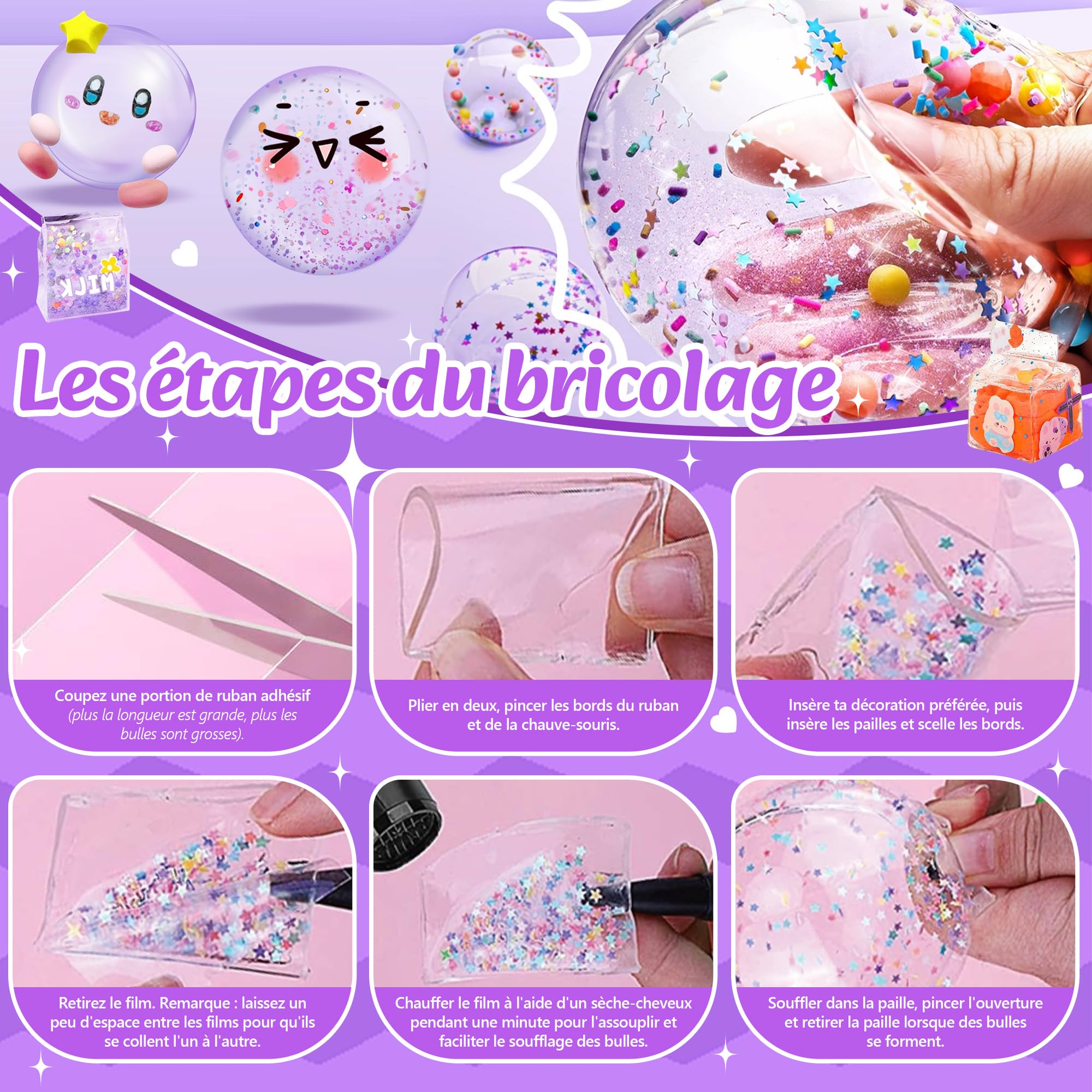 Kit de Bricolage Nano Tape Bubble 106 Pièces avec Paillettes pour Enfants, DIY Craft Kit Cadeaux de Fête