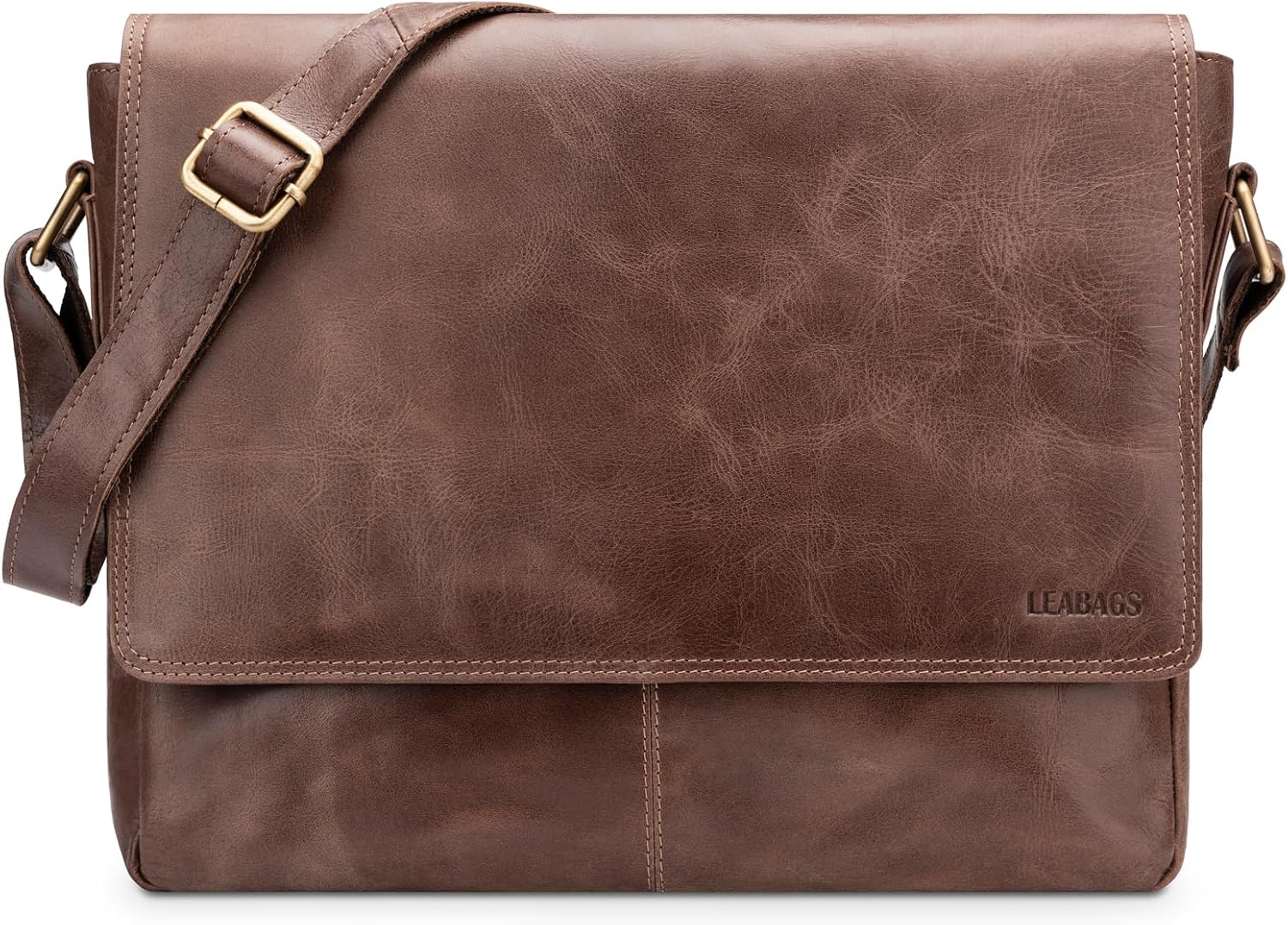 LEABAGS Leather Shoulder Bag Men & Women I Genuine Leather Laptop Bag up to 14 Inches I Messenger Bag with Shoulder Strap I Shoulder Bag I Work Bag I Carry Bag I Handbag