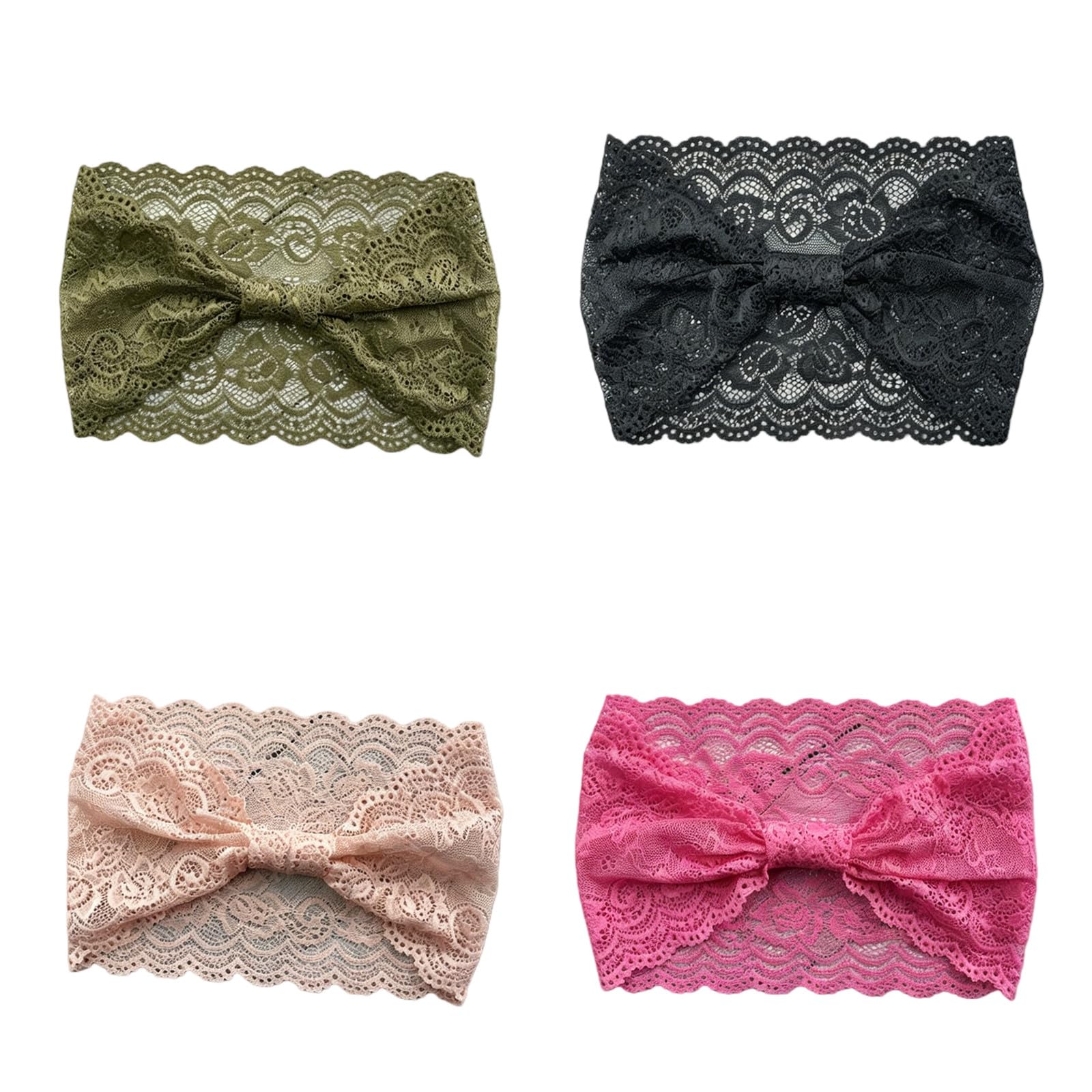 CYUCHENC wide headband 4 Pack Retro Lace Hollow Hairband With Broad Brim Fashion Waist Bandana Travel Seaside Hair Accessories-3-4