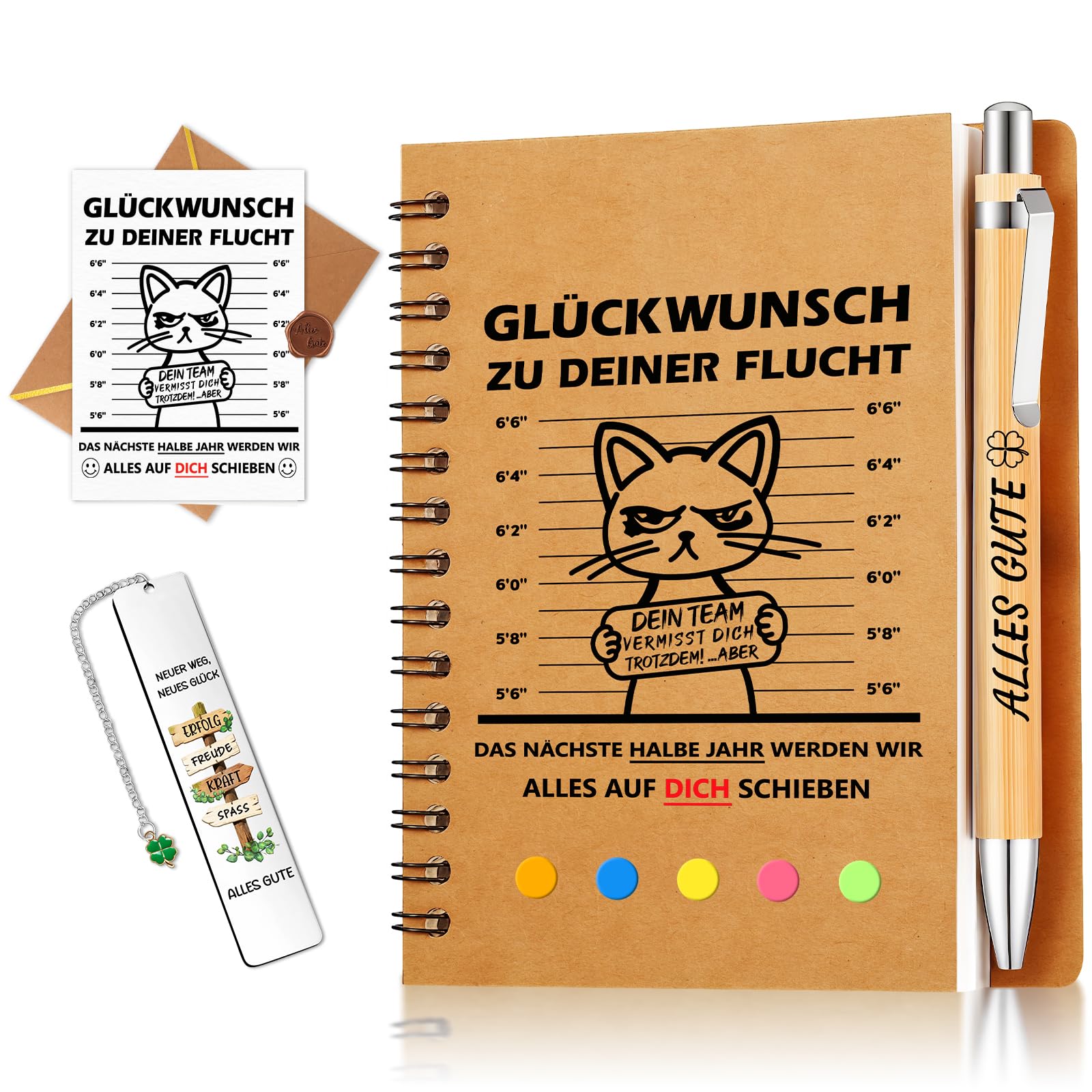 WenmthG Abschiedsgeschenk Kollegen Jobwechsel, 4 Stück Kollegen Abschiedsgeschenk Notizbuch mit Spruch, Abschied Kollege Kollegin - Renteneintritt, Ruhestand, Jobwechsel Geschenk