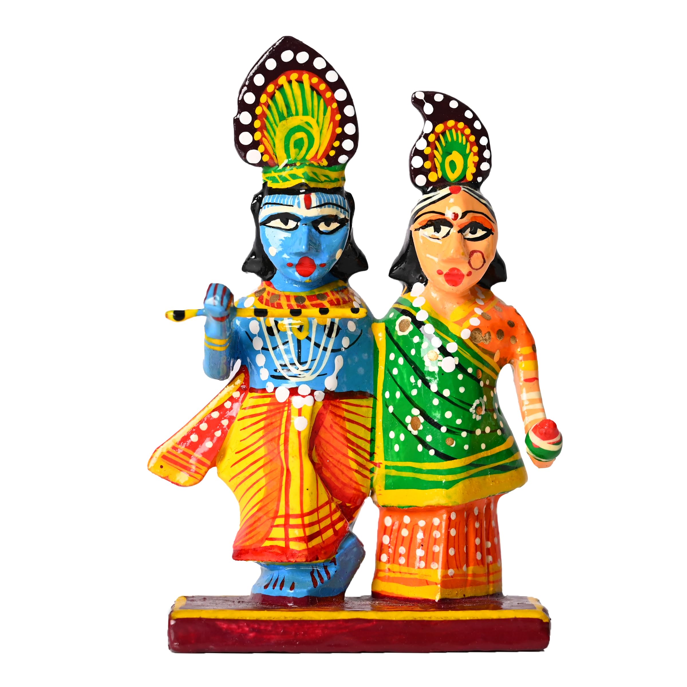 Wooden Colorful Statue God Sculpture Handcrafted Religious Murti Idol for Temple Home Office Decoration and Gifting (Radha Krishna)