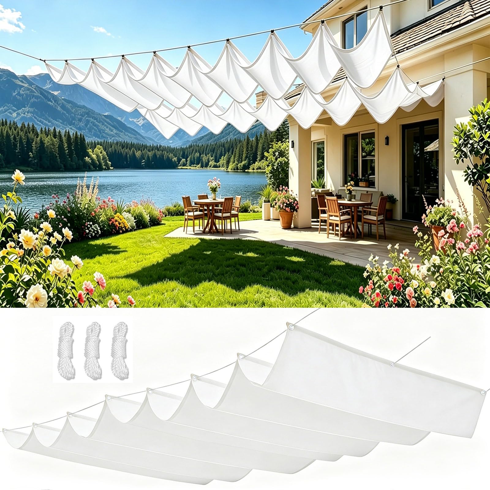 Voile ombrage rétractable avec oeillets 110 x 250 cm polyester blanc protection solaire