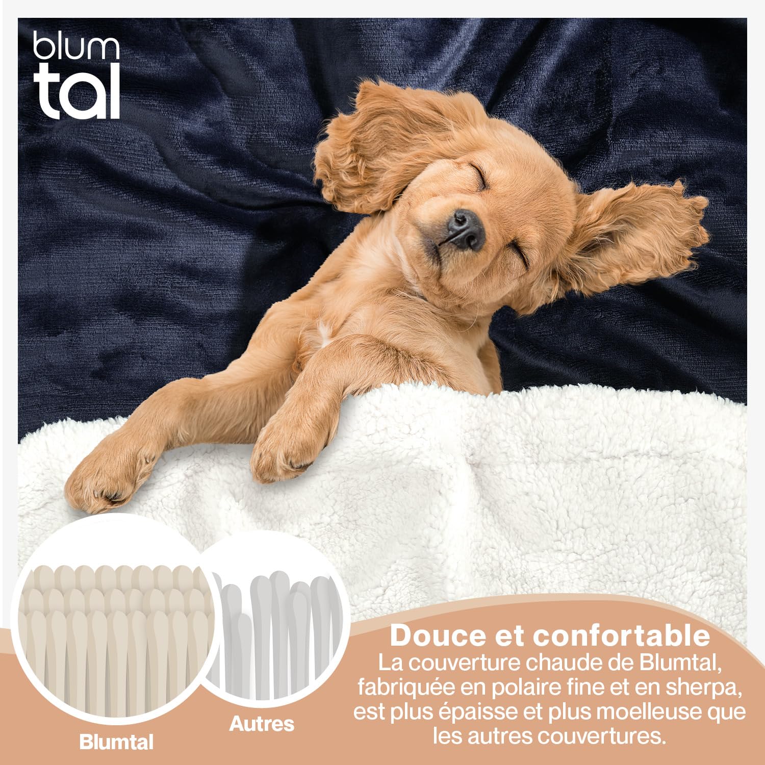 Blumtal Plaid Polaire 220 x 240 - Certifié Oeko-TEX®, Sherpa, Couverture Haute Qualité, Doux, Chaud, Moelleux, Bleu Foncé