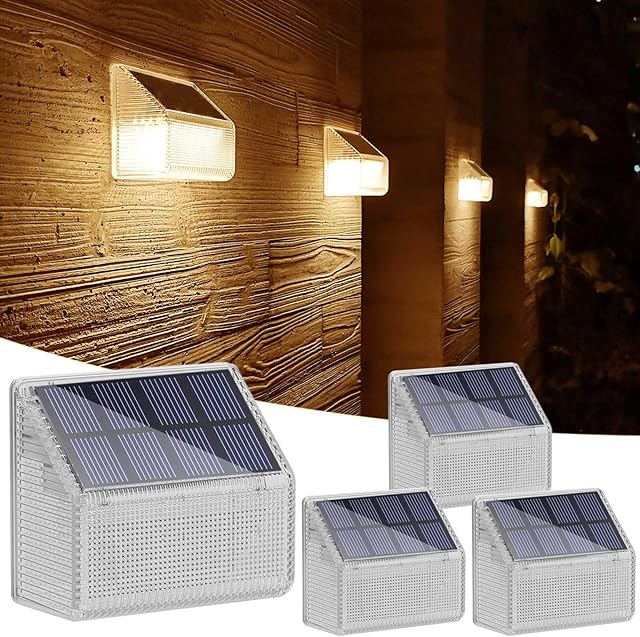 Lacasa Solar Wall Fence Lights Outdoor, 4 Pack 24 LED Solar Decking Lights Waterproof Accent Wall Lights, for Garden Step Patio Backyard Porch Pathway, 50LM Warm White