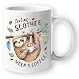 JP's Parcels Funny Novelty Cartoon Sloth Coffee Mug - Feeling Slothee Need a Coffee? - 11oz White USA Novelty Cup Gift - Long-Lasting Image - Adorable Gift for Sloth Lovers