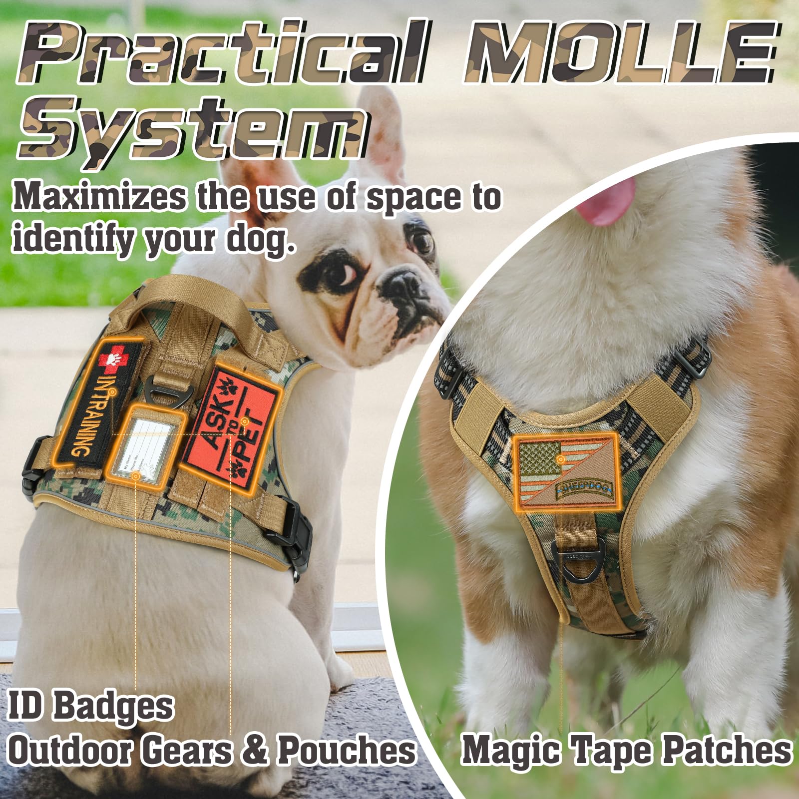 rabbitgoo Dog Harness Large Dog, Tactical No Pull Vest Harness with Molle Panel, Adjustable Breathable Military Pet Harness - Image 3