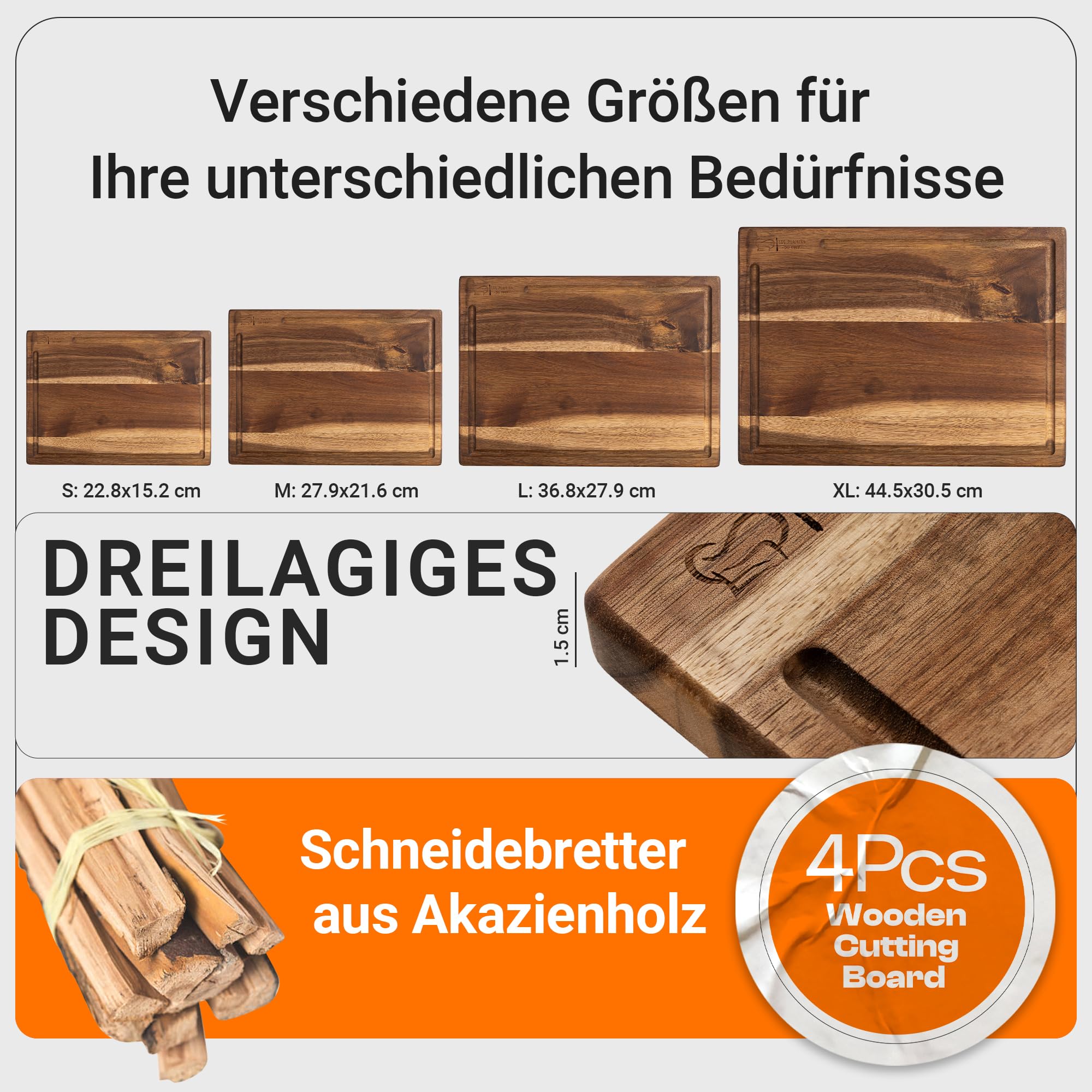 Schneidebrett Holz 4er Set Akazienholz – Holzbrett Holzschneidebrett Küche | Holzbrett, Holzschneidebrett, Küche