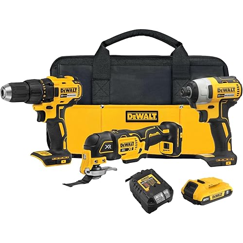 DEWALT 20V MAX 3-Tool Brushless Power Tool Set, Includes 1/2 Cordless Drill,1/4 Impact Driver, Oscillating Tool, 3 Batteries and a Charger, Extended Runtime, Lightweight (DCK360D3)
