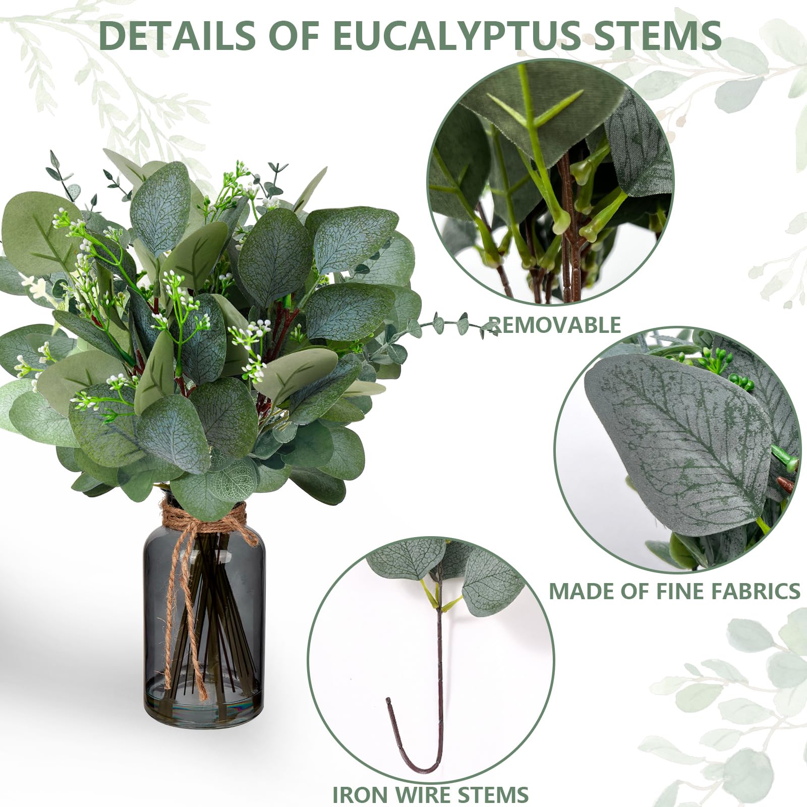 30 Pcs 3 Kinds Mixed Artificial Eucalyptus Stems, Fake Greenery Stems Silver Dollar Eucalyptus Leaves Bulk Fake Plants, Real Touch Leaf Branches For Wedding Home Vase Bouquets Floral Greenery Decor