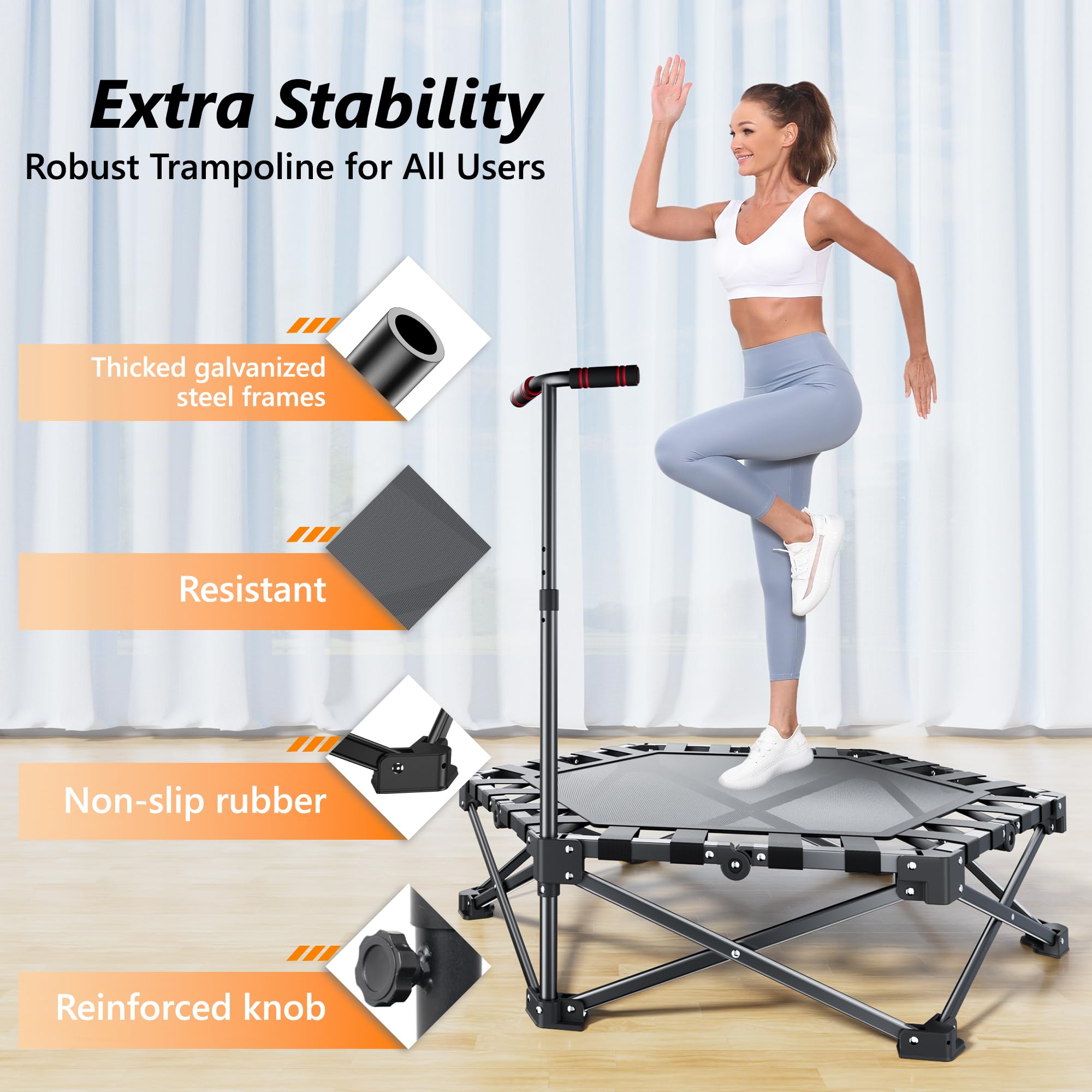 Mini trampolino fitness da 50 pollici per adulti – Rimbalzo da interno con telaio robusto ideale per l'allenamento a casa ed esercizi sportivi. Portata massima 230 kg.