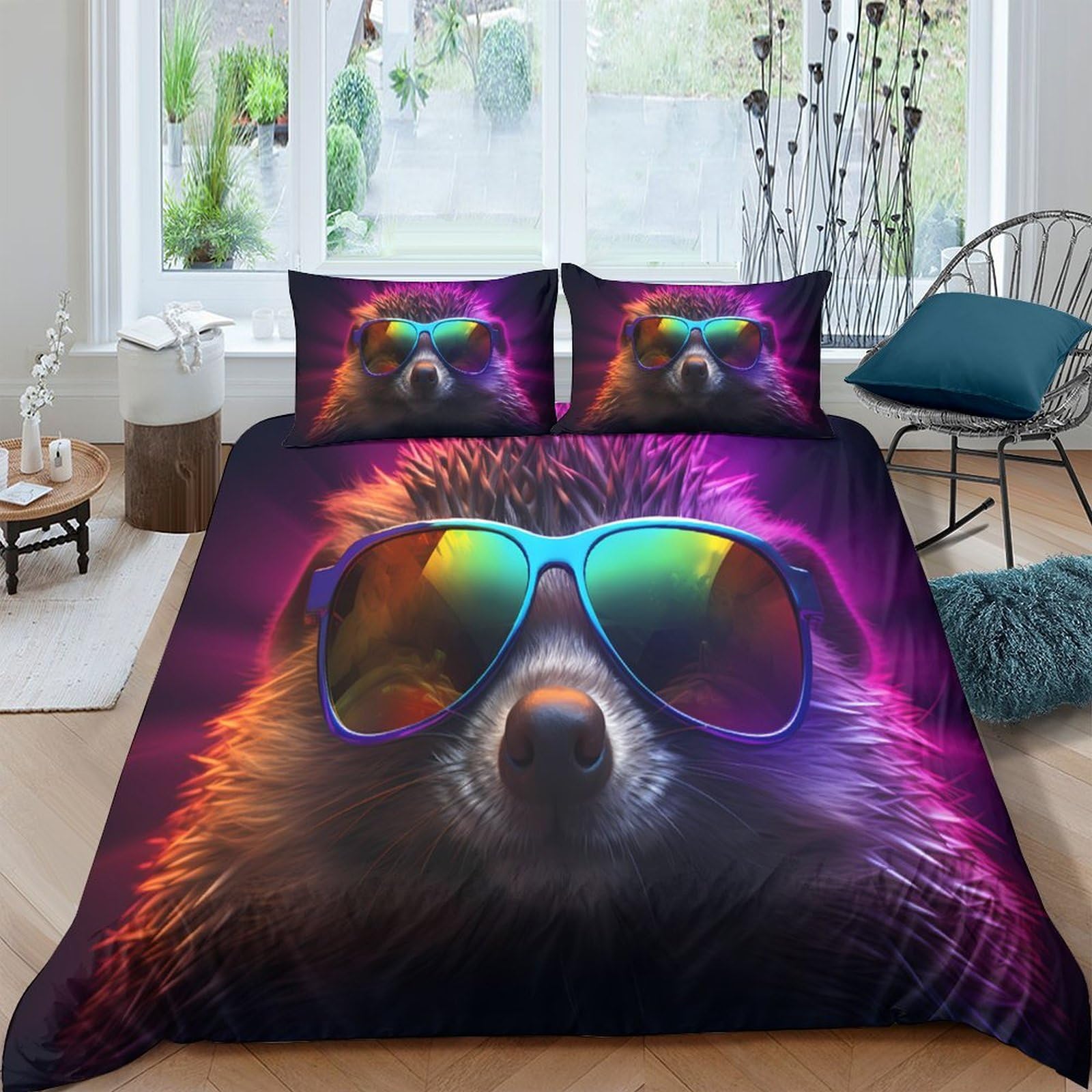 Ctjqhvkz Style-3 3D Printed Cool Raccoon Sunglasses Fitted Sheet Microfiber Soft Anti-Slip Neon Animal Bed Cover For Bedroom Dorm Decor Single（135X200cm）