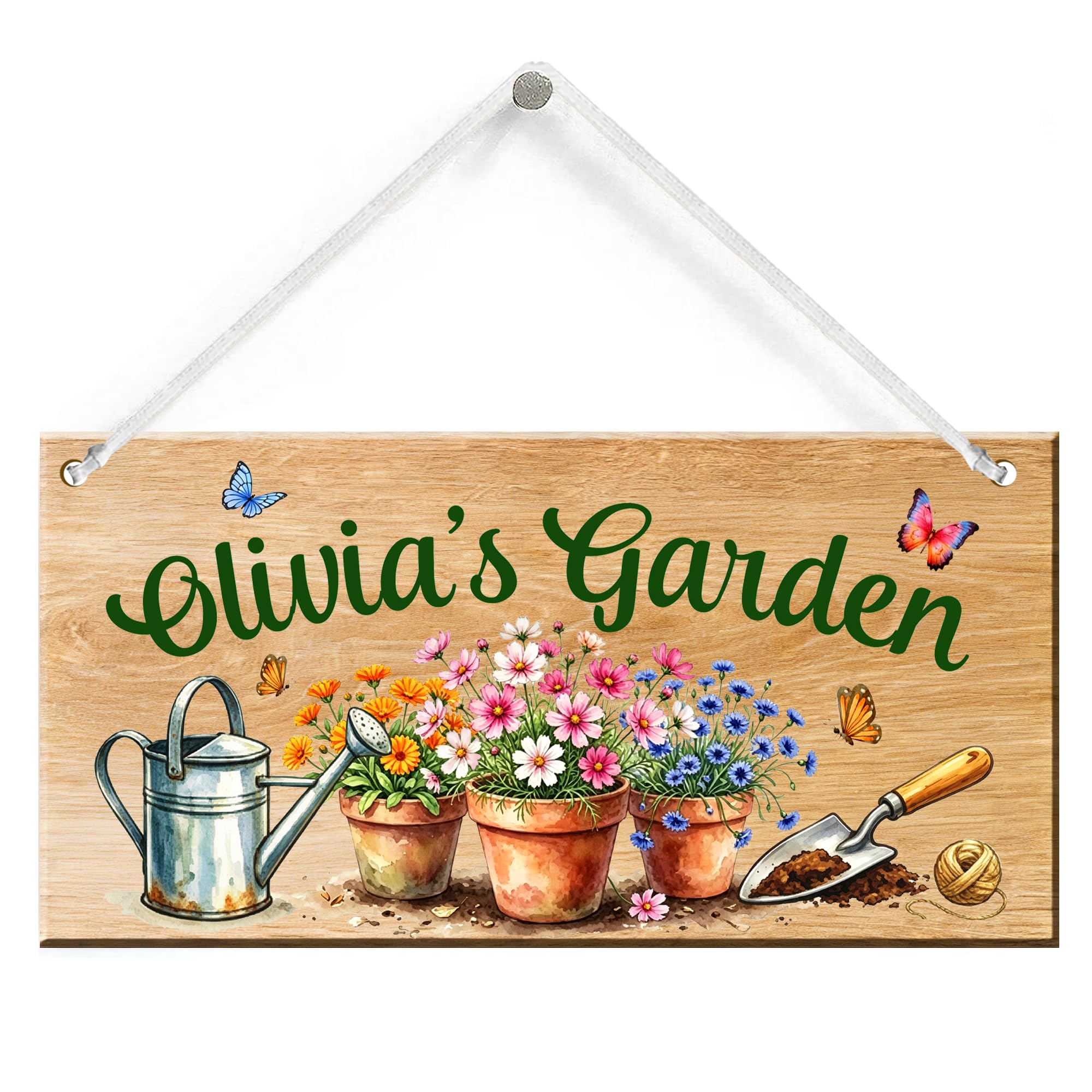 EDSG Personalised Garden Signs and Plaques for Outside, Hanging Wooden Garden Sign Plaque House Sign, Welcome Yard Sign Gardening Gifts for Women Men Mum Dad Birthday Fathers Day (Design 3)