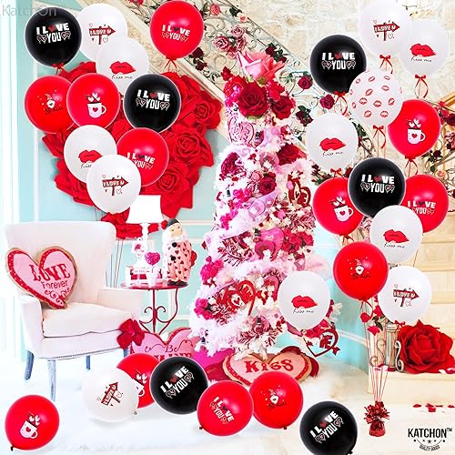 Miniatura 8 de KatchOn, Juego de globos rojos y negros con texto en inglés "I Love You", paquete de 36, juego de globos rojos y blancos de San Valentín, 12