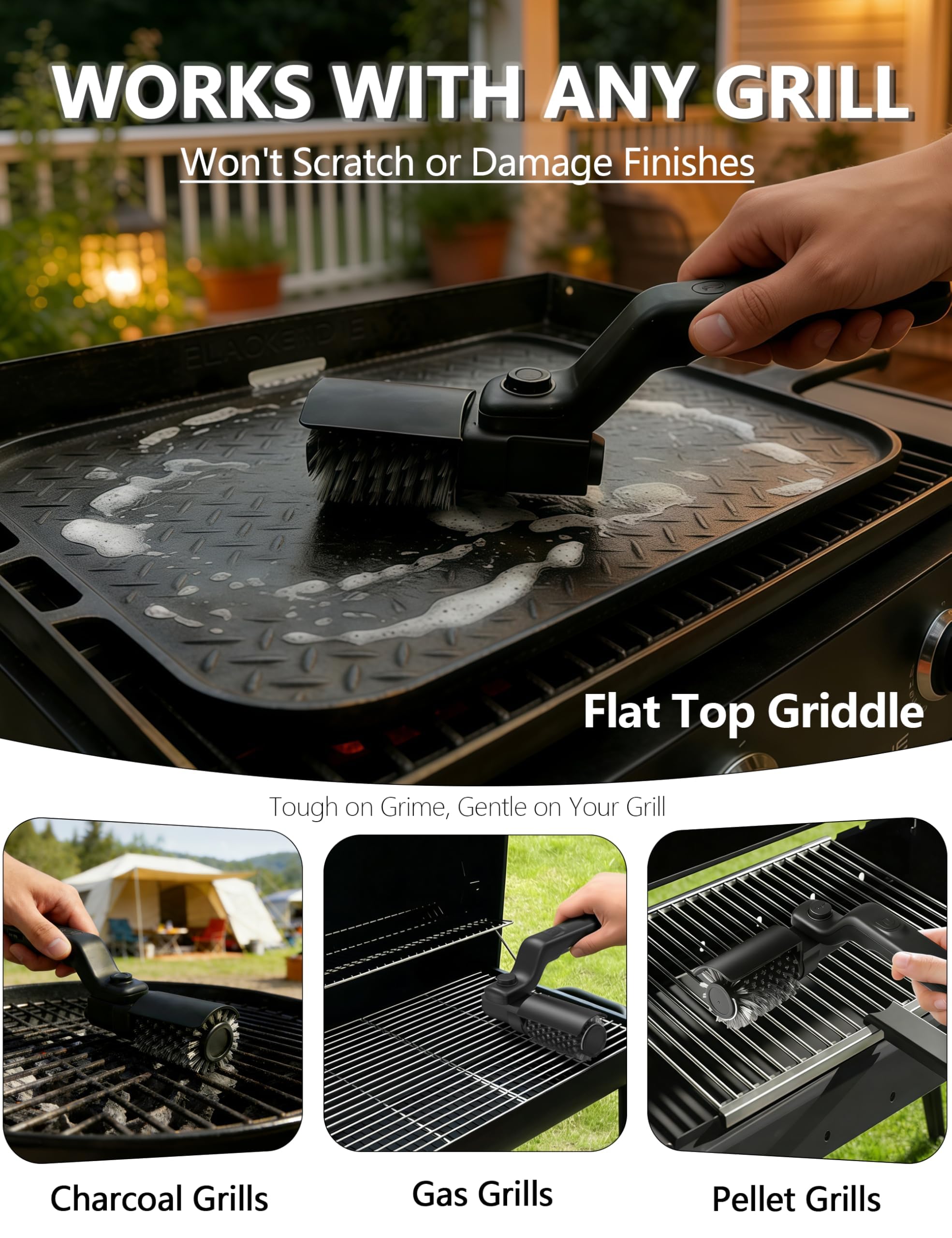 Cepillo Eléctrico para Parrilla, Limpiador Eléctrico BBQ Inalámbrico con Ángulo Ajustable, Cepillo Recargable para Limpiar Parrillas y Grasa Quemada, 3 Velocidades de Potencia, 90 Minutos de Autonomía
