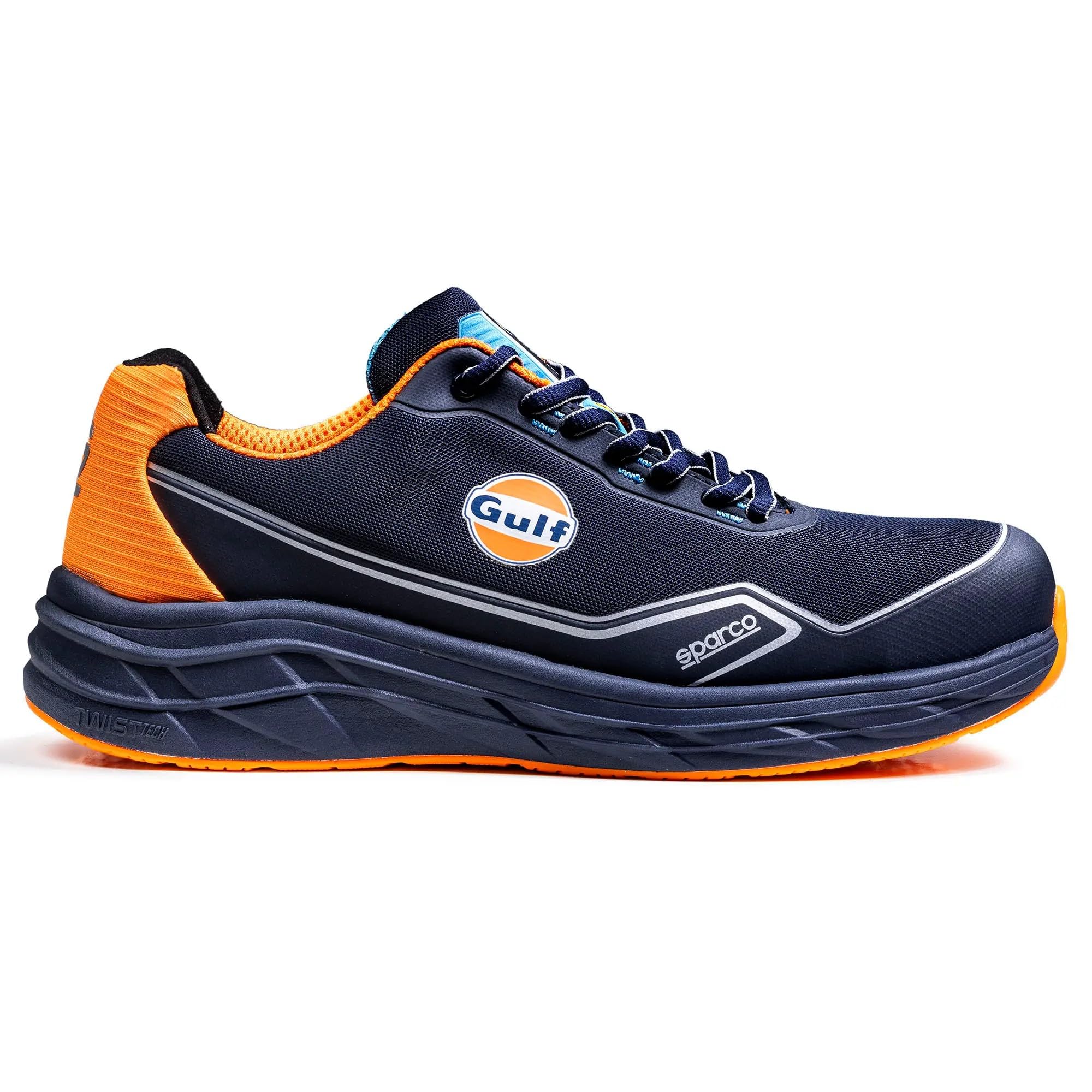 Sparco Teamwork Gulf Mirage Zapatos de Seguridad para Hombre S1PS ESD HRO Bajos. Ultraligeros, con amortiguación EVA, Parte Superior 3D Transpirable. Diseño Oficial Gulf. EU 42