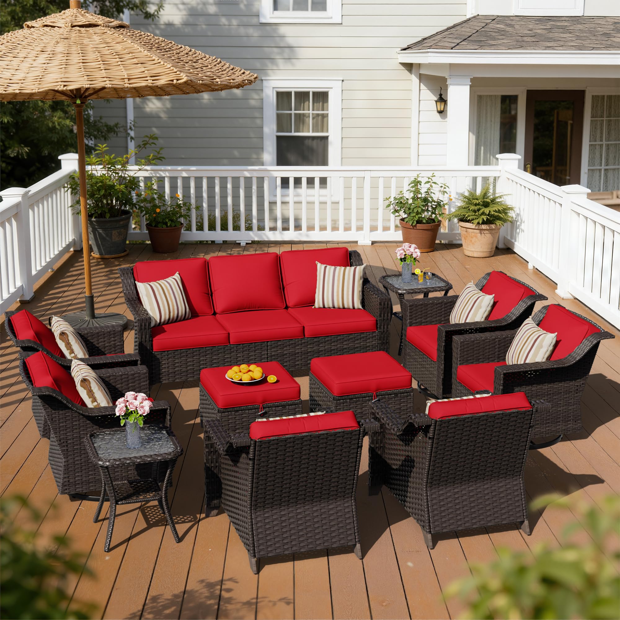 11 Piece Patio Furniture Set, Wicker Outdoor Conversation Set
