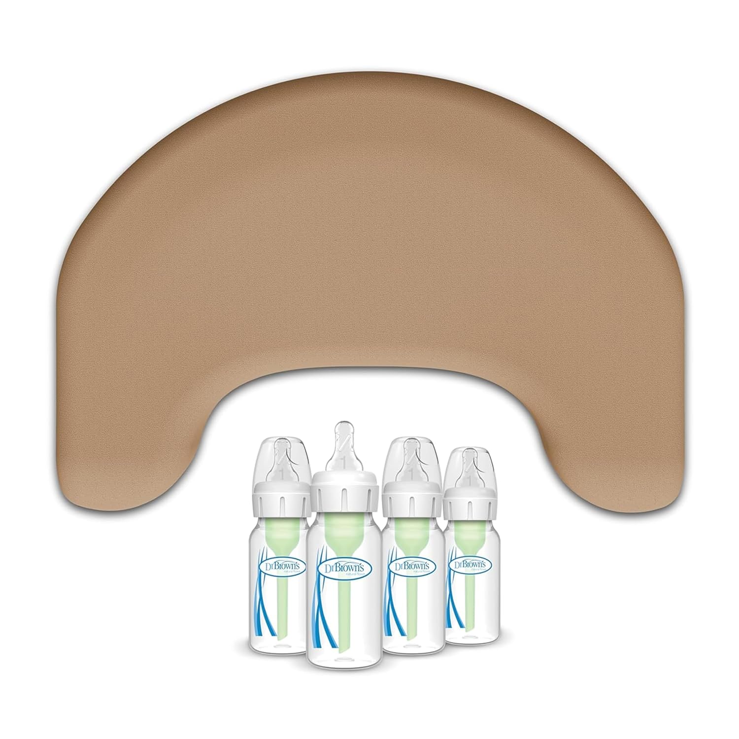Dr. Brown's Feeding Support Pillow with Cover, Gentle Biege & Natural Flow Anti-Colic Options+ Narrow Baby Bottle, 4 oz/120 mL, 0m+, 4 Pack