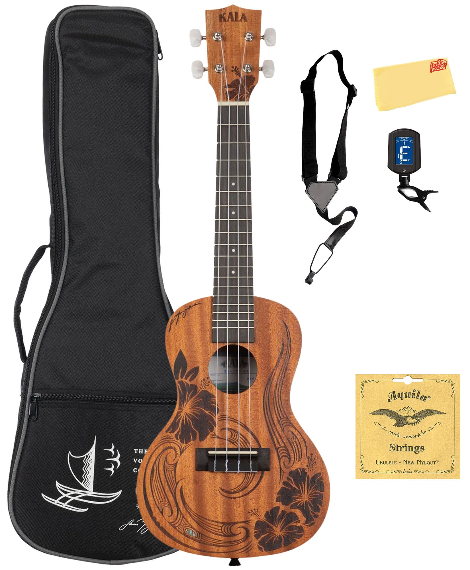 Kala Unity Mahagoni-Konzert-Ukulele mit Gigbag, Stimmgerät, Gurt, Saiten und Austin Bazaar Poliertuch