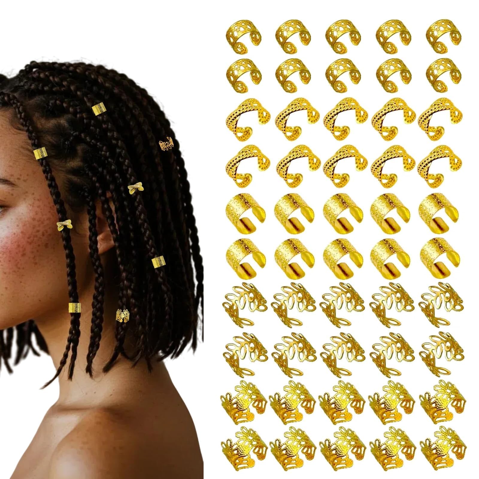 60PCS, Gold Hair Accessories for Women, Hair Jewelry for Braids, Alloy Hair Clips and Rings, Decorative Hair Accessories for Special Occasions, 2x1cm Size Braid Clips-image-45