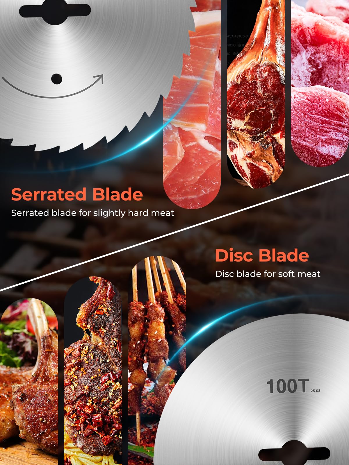 FOHERE Couteau à Kebab Electrique, Epaisseur de Coupe Réglable 0-8mm, 3800 RPM, Trancheuse à Viande Turc Shawarma Döner Kebab avec 2 Lames D100 mm, pour Restaurant, Snack-bar