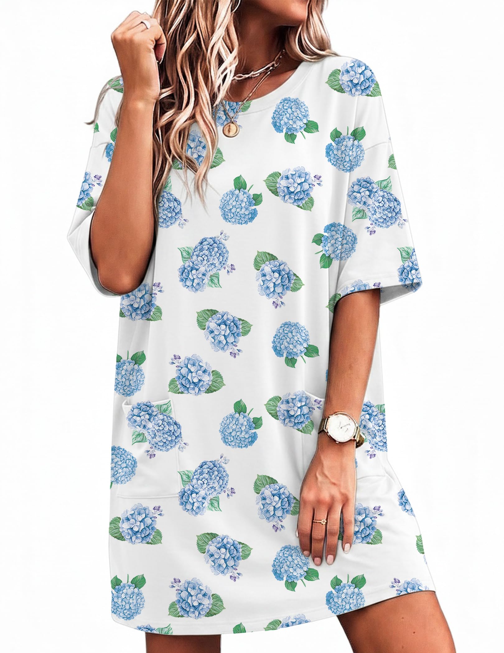 Ekouaer Womens Nightgown with Pockets Short Sleeve Sleep Shirts