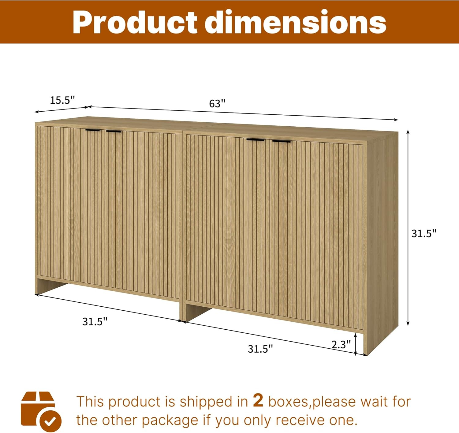 BVIUNTWO 63" TV Stand for TVs up to 70",Modern Fluted TV Console with Storage Cabinet,Entertainment Center with 4 Doors & Adjustable Shelves for Living Room,Natural Oak