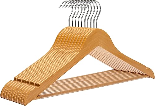 Perchas de madera, paquete de 10 perchas de madera antideslizantes con gancho giratorio de 360 y muescas, perchas duraderas y delgadas para camisa,