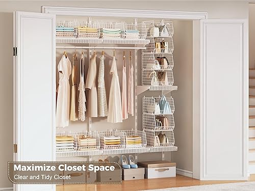 Miniatura 7 de Organizador de armario plegable extra profundo de 4 pulgadas, estantes pequeños de alambre y almacenamiento con 5 ganchos en S, cestas de metal de 4