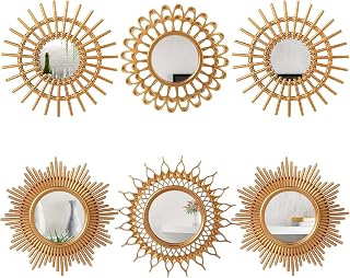 Namalu 6 Pack Gold Sunburst Mirrors for Wall Decor - Small Round Hanging Circle Mirrors for Bedroom, Bathroom, Entryway, Living Room (Vintage Classic)