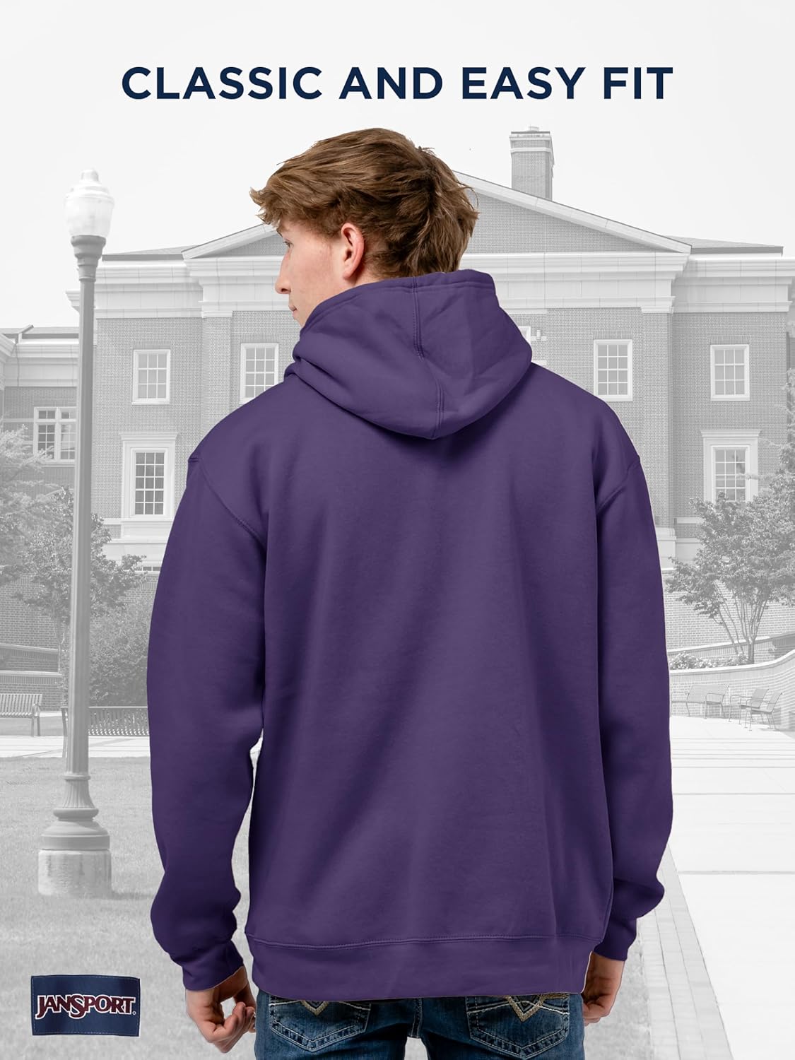 JanSport NCAA公式ライセンスライバルパーカー、長袖ユニトレーナー、コットン/ポリエステル混紡、二層フード。