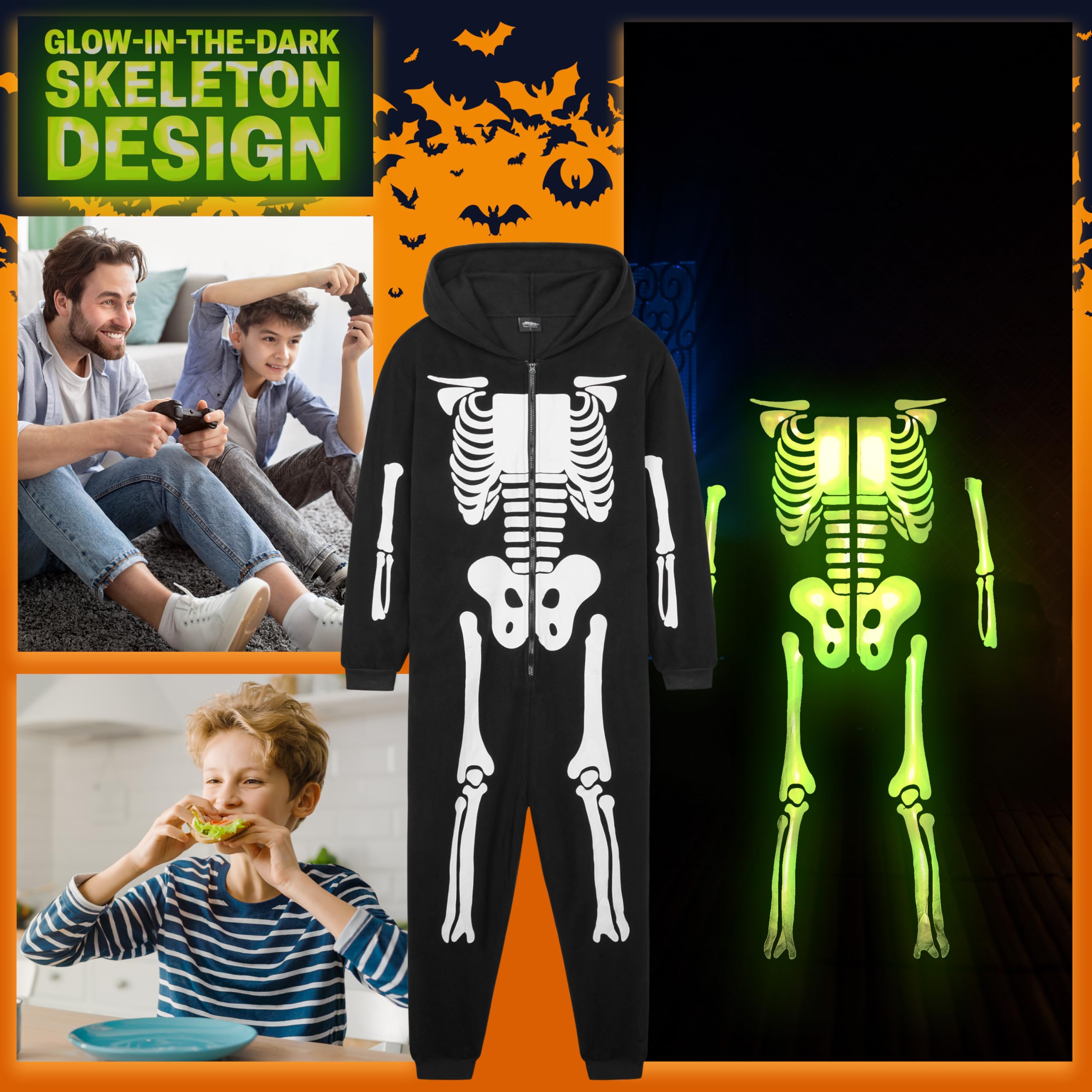 Get Trend Tuta Intera Bambino Adolescenti 5-14 Anni, Bagliore al Buio Scheletro Pile Pigiami Interi, Regalo Ragazzo
