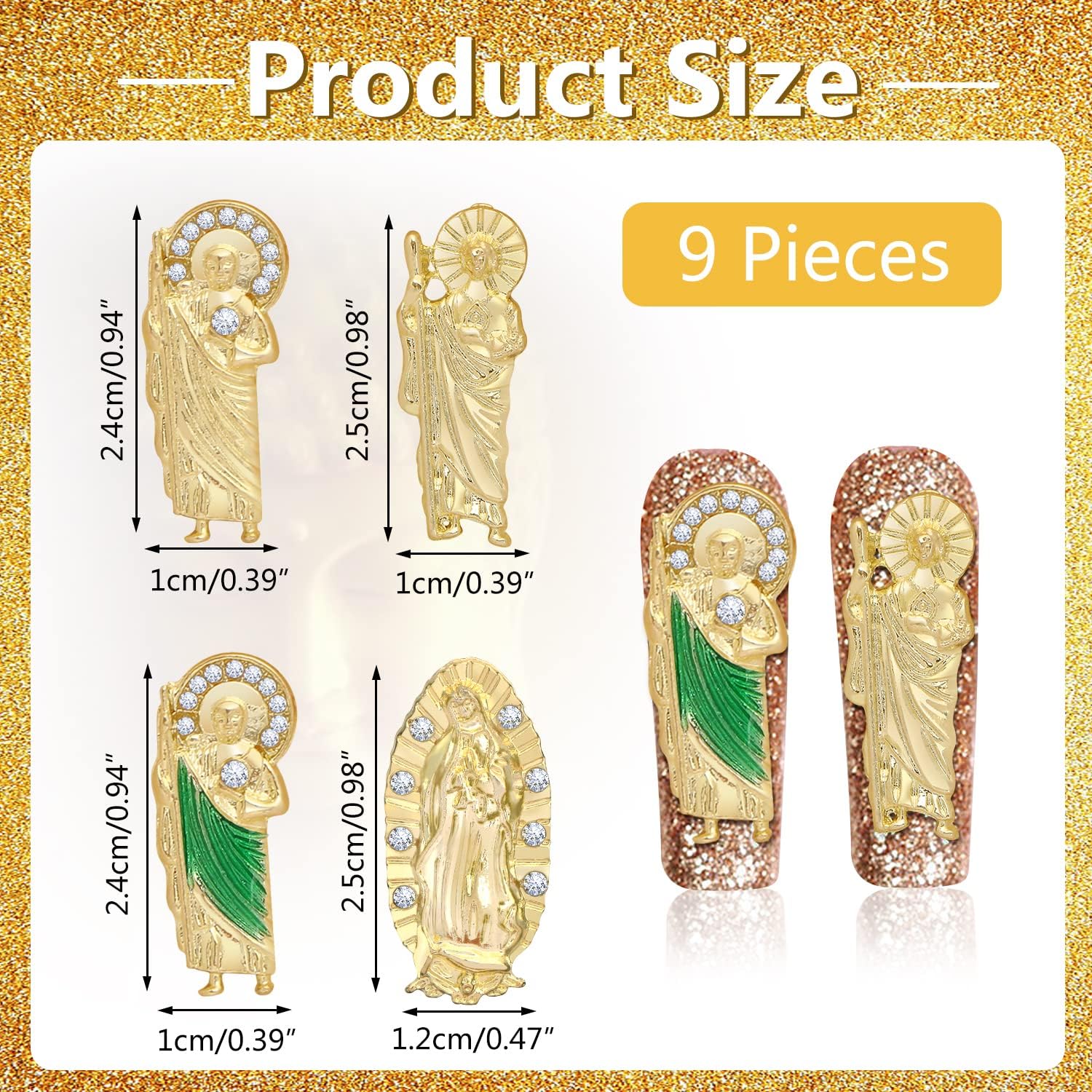 San Judas Nail Charm Decoration, UHOMENY 9PCS San Judas 3D Nail Art Rhinestones Charms for Acrylic Nails 3D Nail Charms with San Judas Shape Nail Stones for Women DIY Nails Decoration Accessories Mix