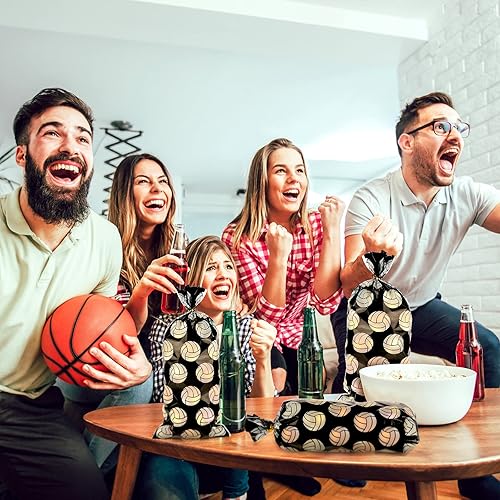 Miniatura 5 de Outus 100 bolsas de violonchelo negras para fiesta de voleibol, bolsas de plástico para regalo, bolsa de celofán con 200 lazos negros para fiestas