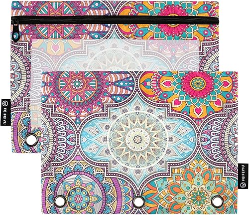 Mandala - Paquete de 2 carpetas con 3 agujeros perforados, carpeta organizadora de archivos, carpeta para el hogar y la oficina