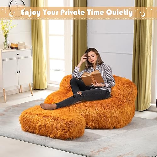 Miniatura 6 de Cómodo puf con otomana, moderno puf esponjoso para adultos y niños, puf interior con relleno grueso incluido, sofá perezoso de espuma viscoelástica
