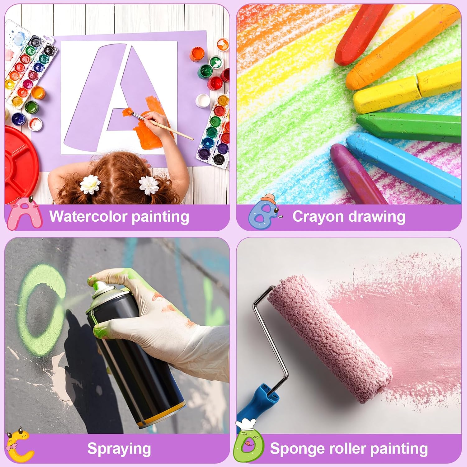 SATINIOR 36 Pieces Large Letter Stencils Number Reusable Alphabet Stencils Numbers Templates Craft for Wood Wall Fabric Signage Chalkboard Painting DIY Projects (Cute,19 Inch)