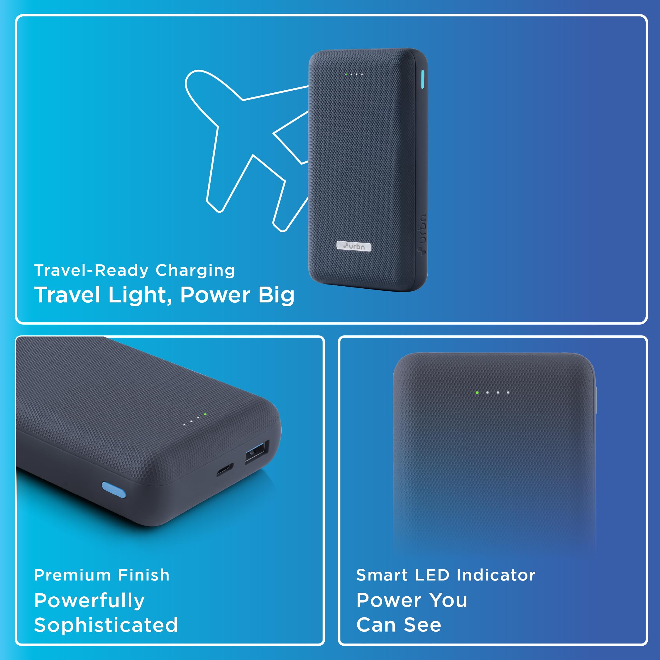 URBN 20000mAh 35W Turbo Fast Charging Power Bank | Dual Output | PD + QC Compatible | Two-Way Fast Charge | Pass-Through Charging | for MacBook Air, iPhone, Samsung, Android & More (Blue) — Amazon image 8